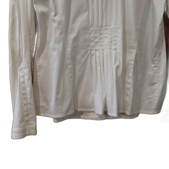 Vintage Eye White Pleated Ruffle Collared Long Sleeve Button Down Shirt Top 10 - Picture 9 of 14